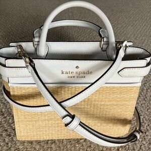 Kate Spade Staci Straw Medium white beige Leather purse
